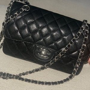 Classic Double Flap Caviar Leather Shoulder Bag